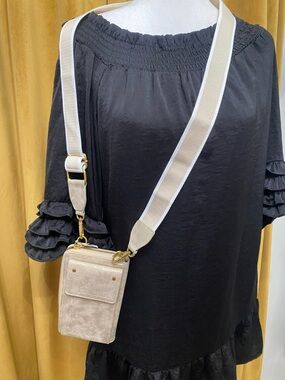 Style & Co. Taupe Crossbody Phone Pouch with Wide Stripe Strap